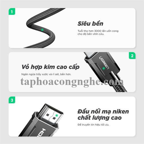 Ugreen 70325 3M 2.0 4K 60Hz 18Gbps màu đen Cáp HDMI chống nhiễu độ phân giải Cao HD136 30070325